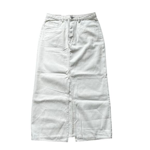 BlankNYC Women's Denim Maxi Skirt Slit Cream Size 30 Fall Trendy Transitional - Picture 1 of 9